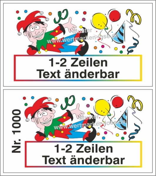 1000 Wertmarken "Karneval - Fastnacht - Fasching" -TEXT änderbar-